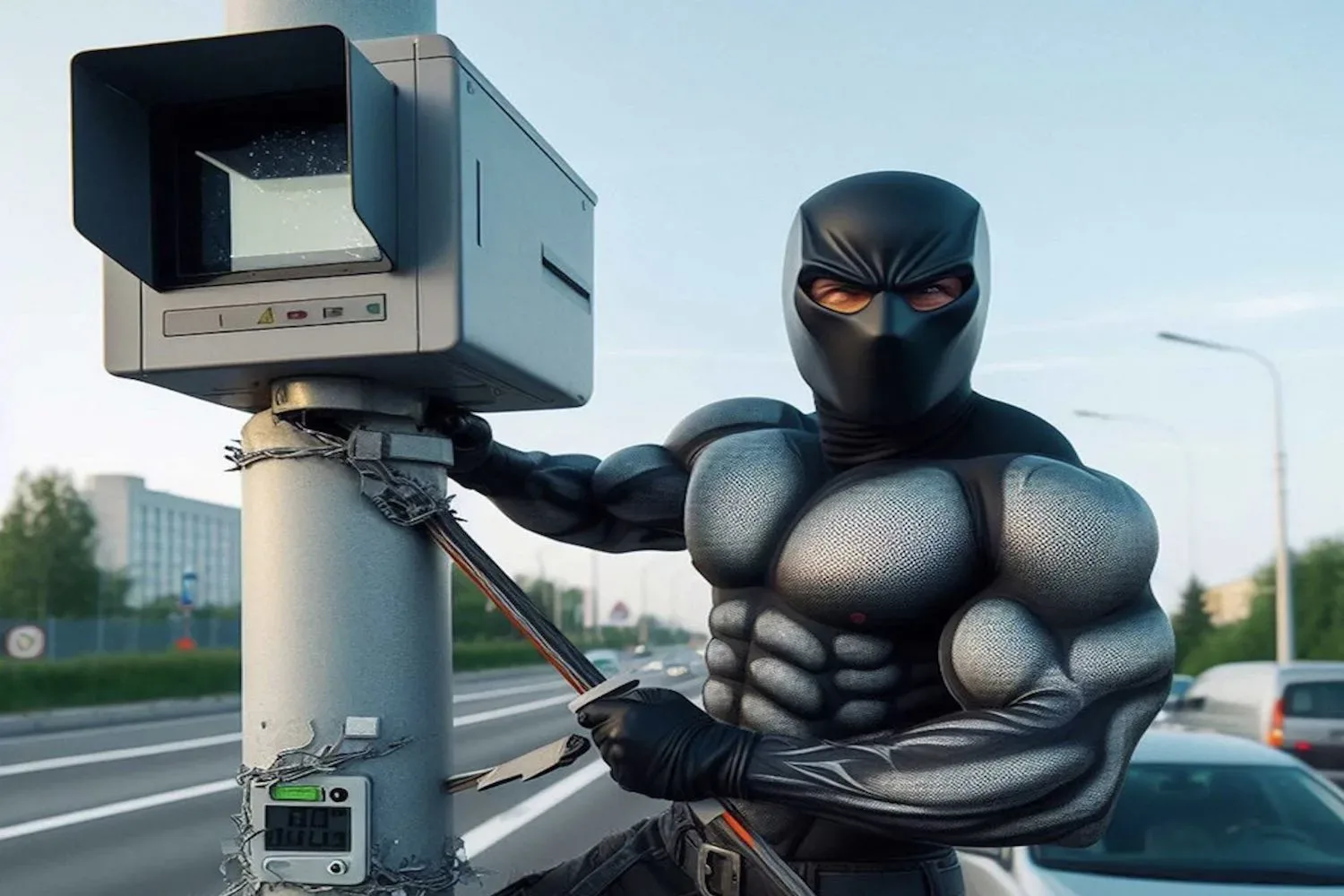 Superheld ‘Fleximan’ strijdt met haakse slijper tegen flitspalen