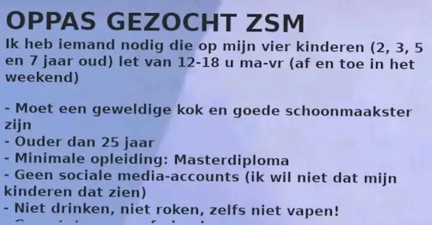 Veel kritiek op moeder na plaatsen van “bizarre” advertentie voor oppas