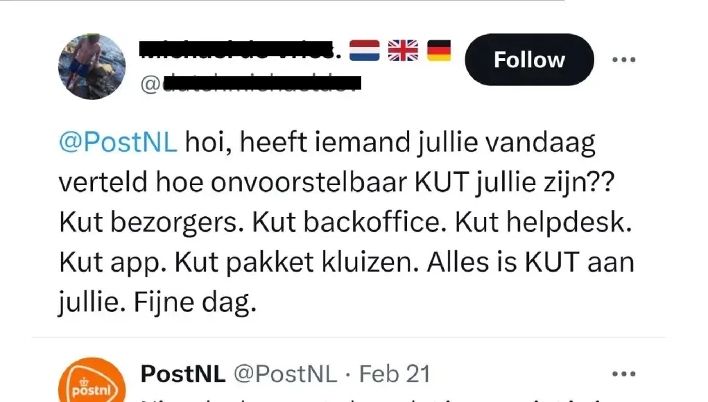 PostNL heeft een geniale comeback op de k*t-klachten van Micheal
