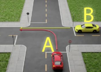 Welke auto mag als eerste op dit kruispunt? A of B?